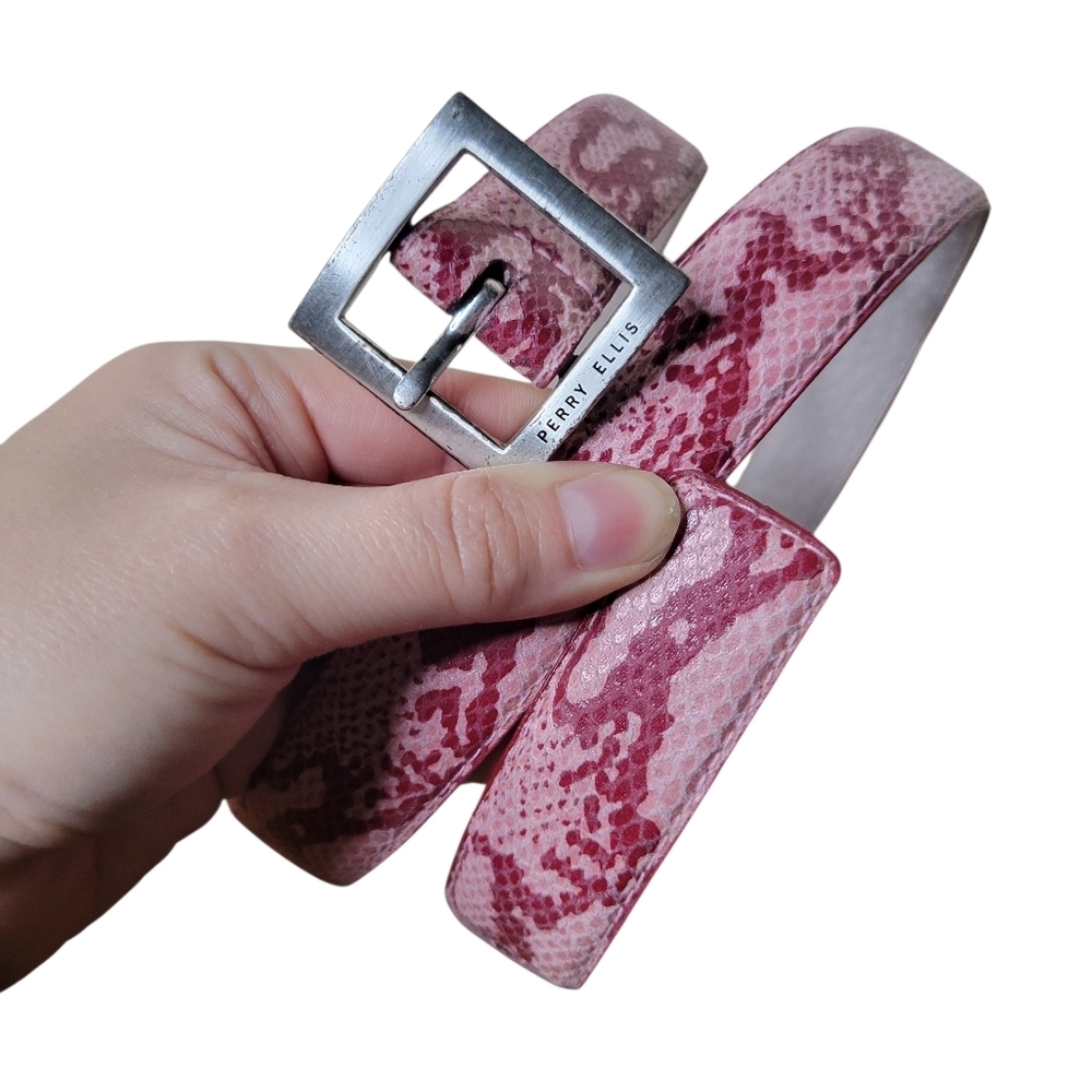 Perry Ellis Pink Leather Snakeskin Belt